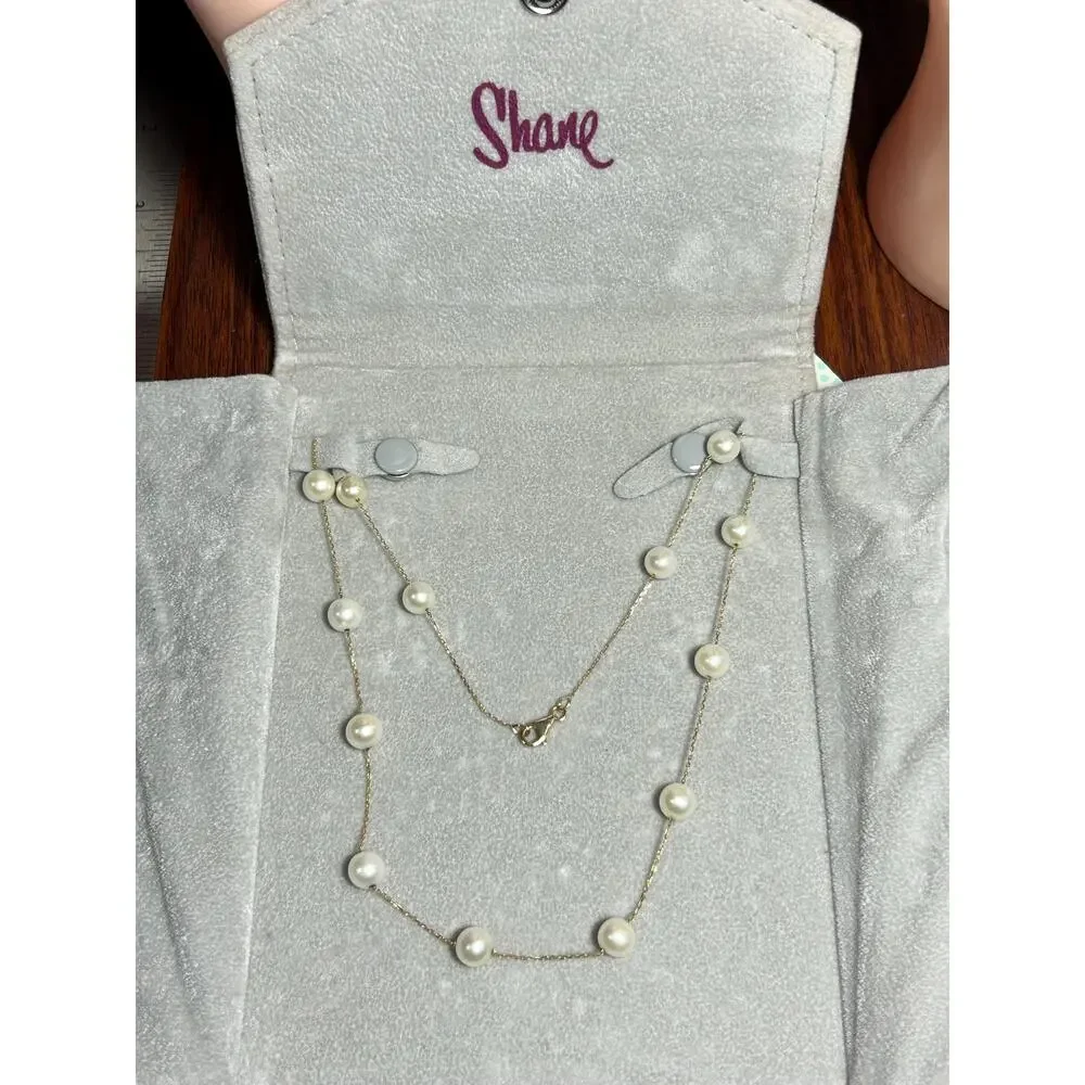 Shane Jewelry 14k solid yellow gold white pearl station chain necklace 18” 8.54g - Picture 3 of 13